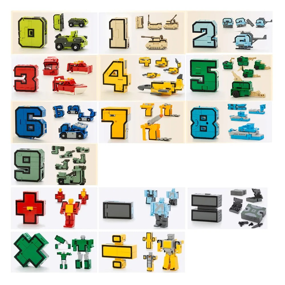 Action Robots Transformation Building Blocks with Numbers and Alphabet Blocks