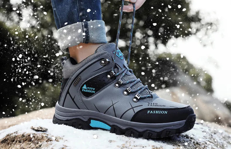 Men's Leather Waterproof Winter Hiking Snow Boots