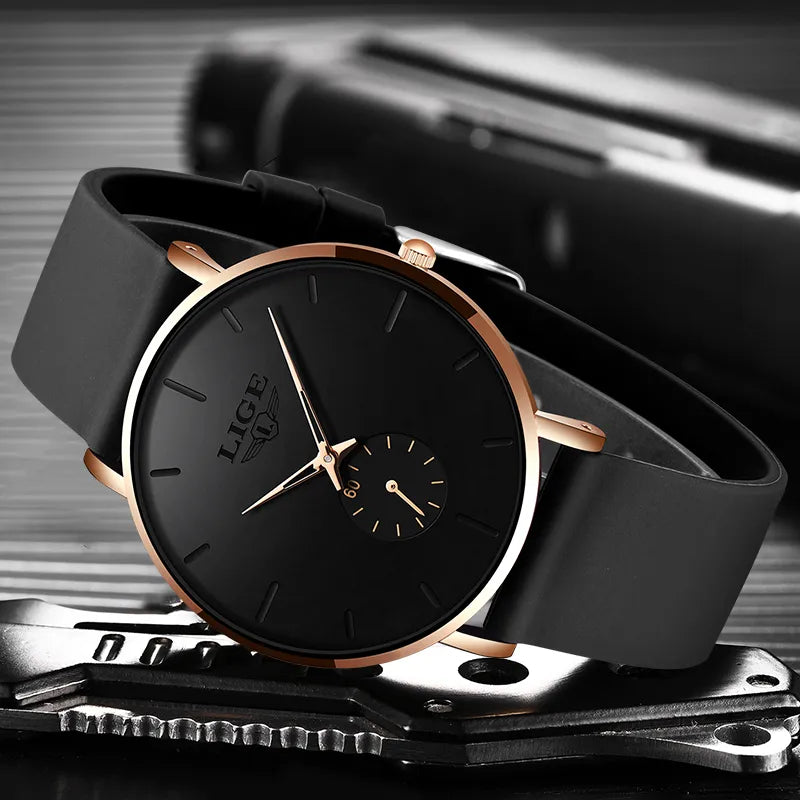 LIGE New Top Brand Luxury Sport Waterproof Ultra Thin Men's Quartz Watch