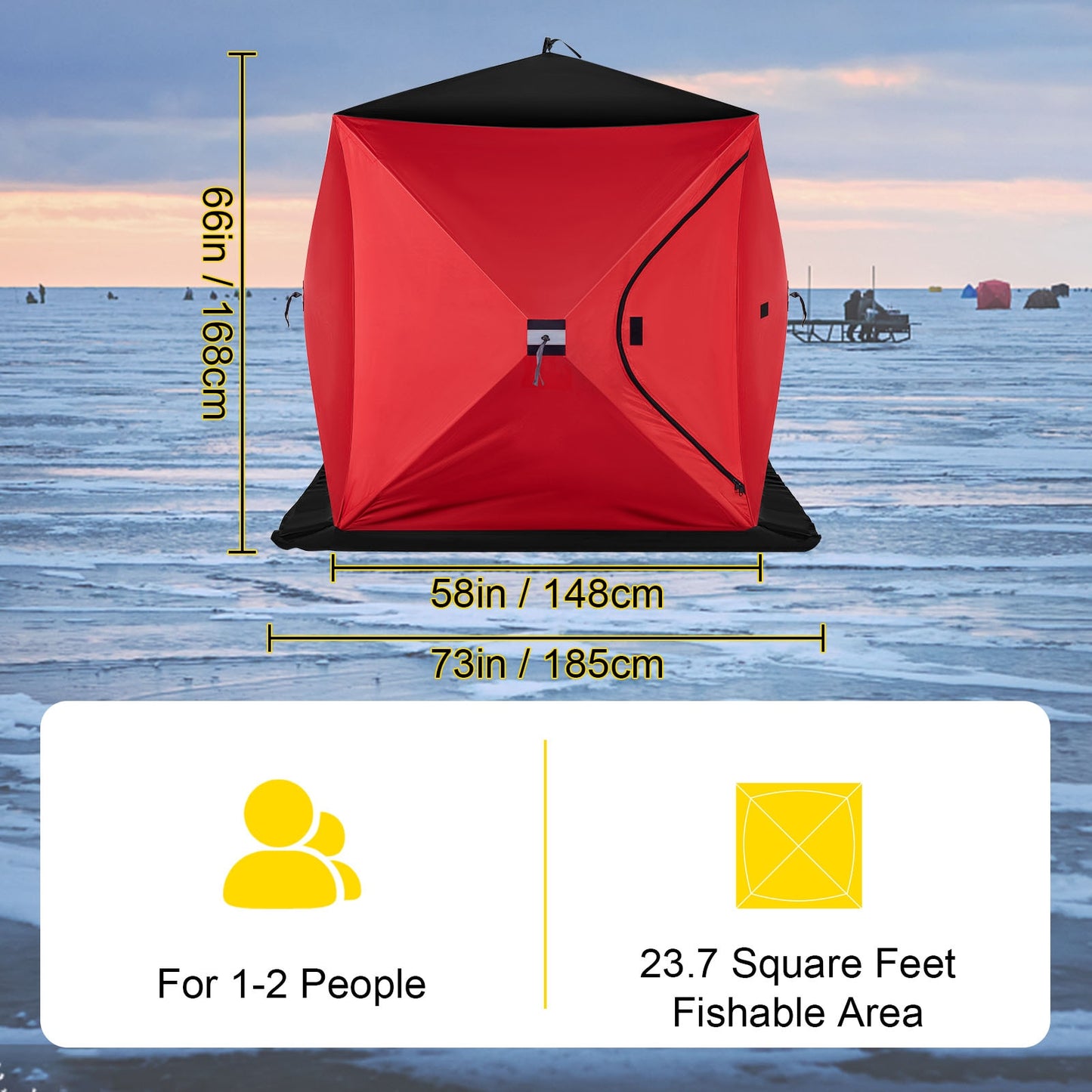 VEVOR Ice Fishing Tent Warm Awning Pop-Up 2-Person Oxford Fabric Waterproof Windproof Canopy for Winter Fishing Camping Hiking - littleblackbears