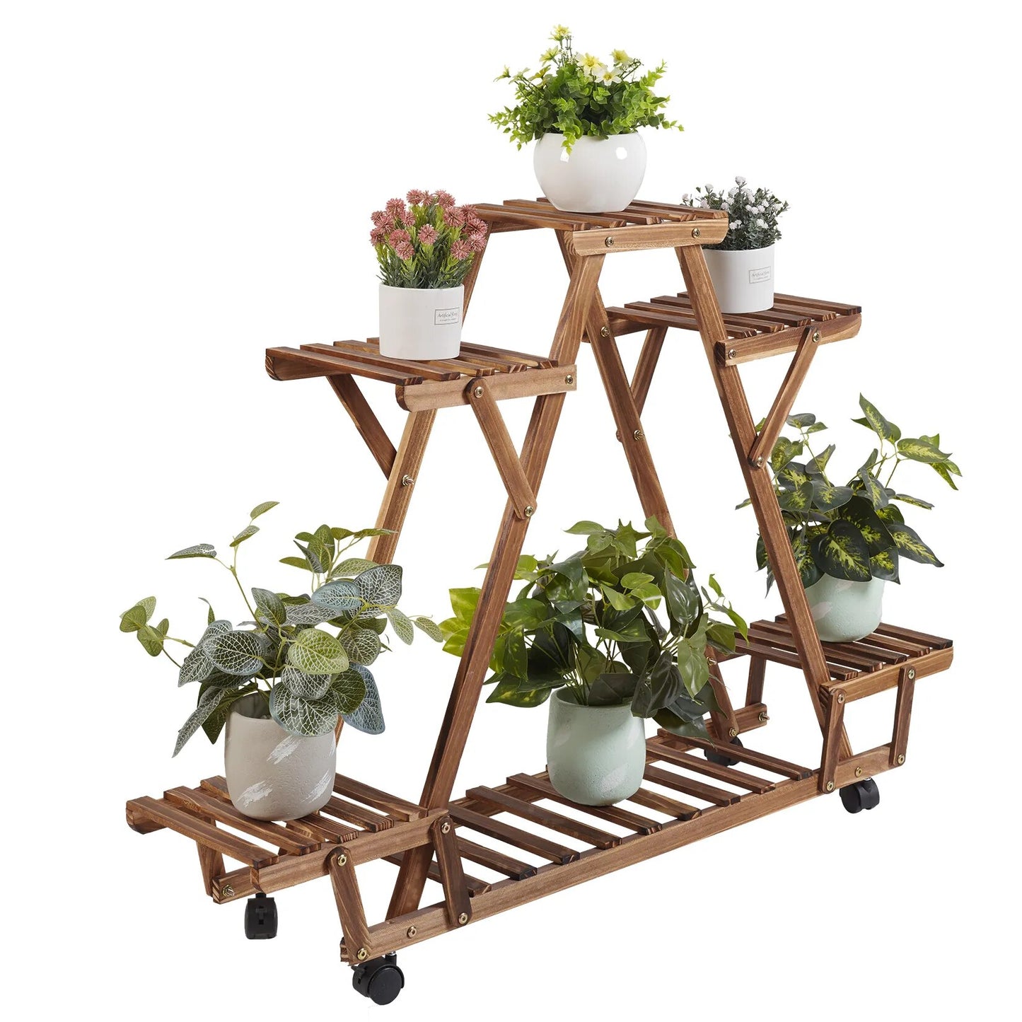 Triangular 6 Tiered Wood Plant Shelf