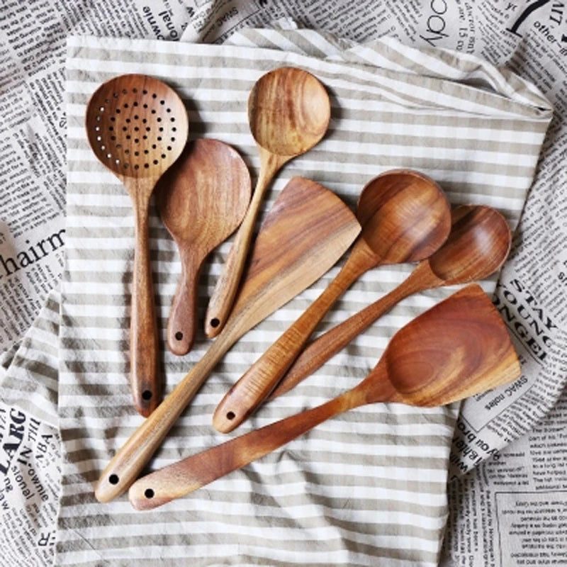 Teak Natural Wood Tableware Kitchen Tool Set