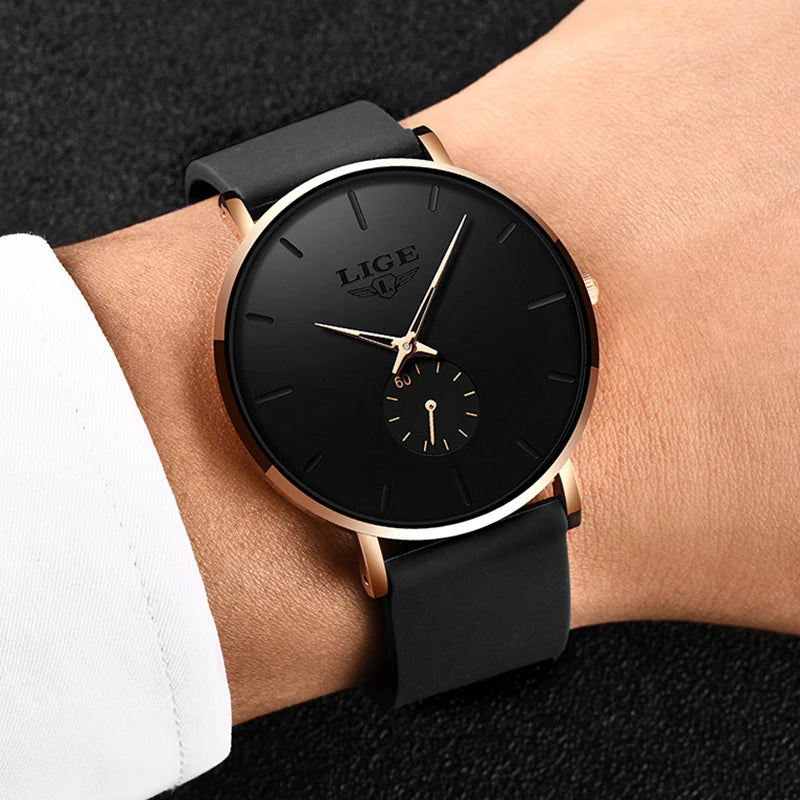 LIGE New Top Brand Luxury Sport Waterproof Ultra Thin Men's Quartz Watch