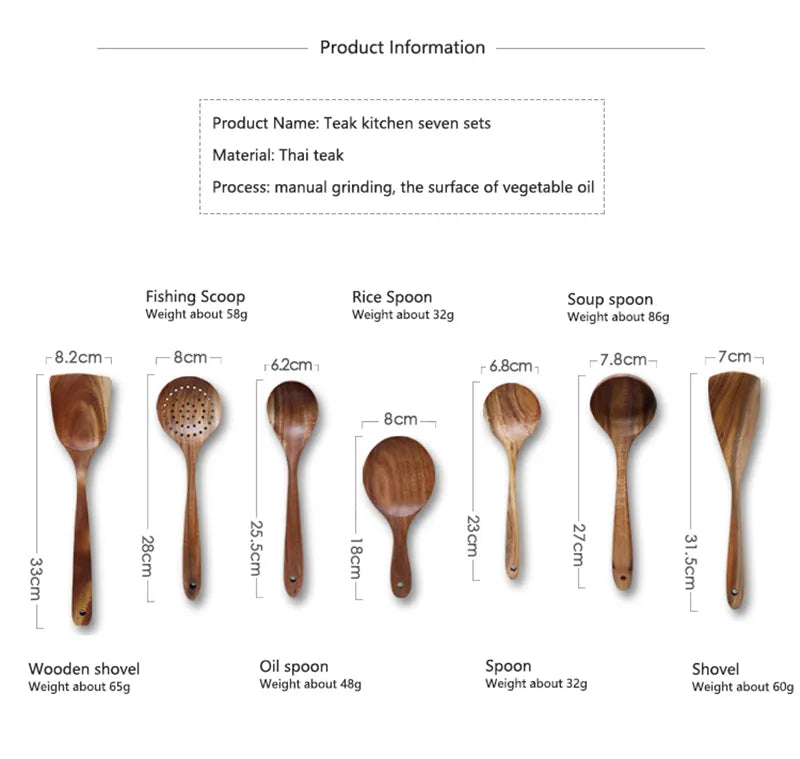 Teak Natural Wood Tableware Kitchen Tool Set