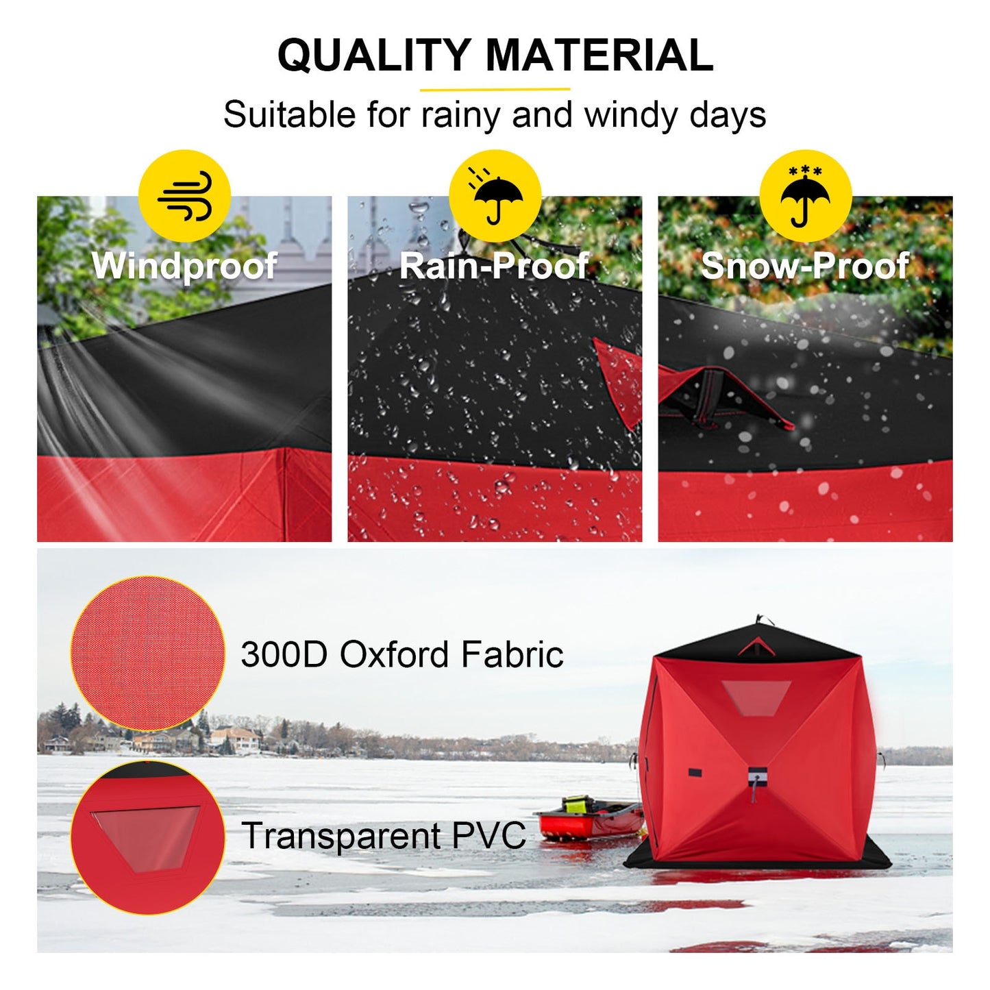 VEVOR Ice Fishing Tent Warm Awning Pop-Up 2-Person Oxford Fabric Waterproof Windproof Canopy for Winter Fishing Camping Hiking - littleblackbears