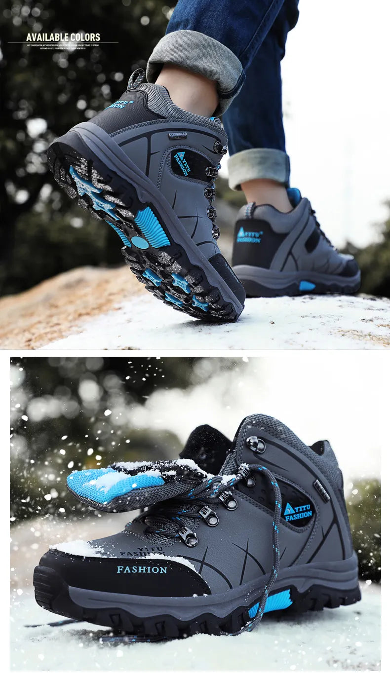 Men's Leather Waterproof Winter Hiking Snow Boots