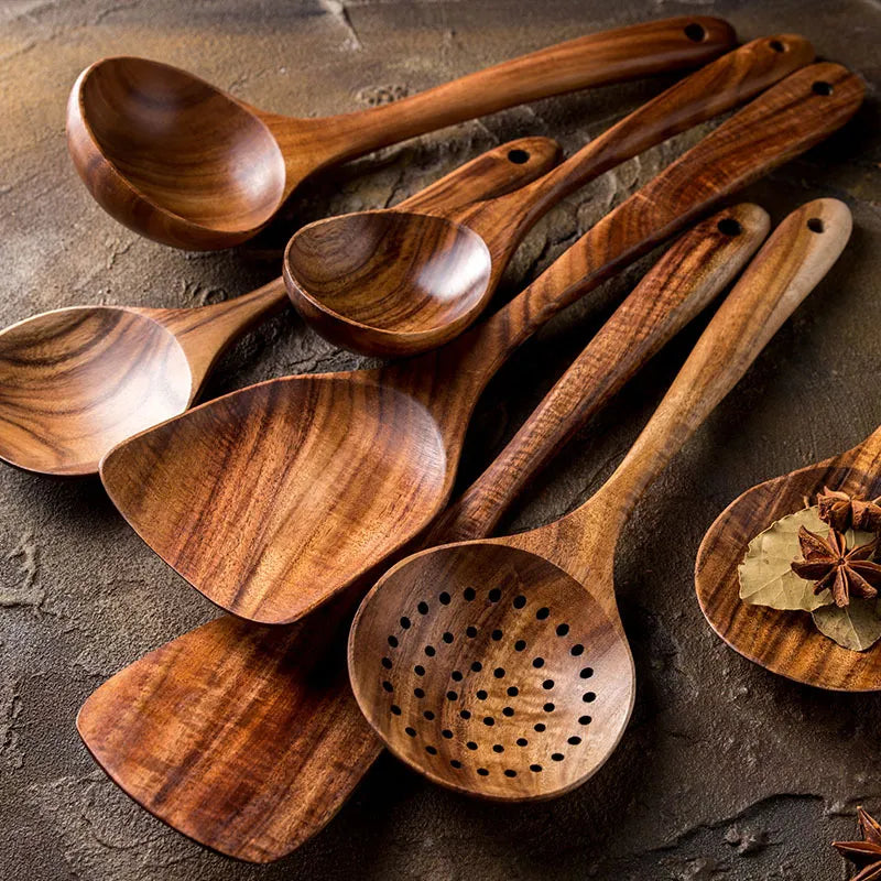 Teak Natural Wood Tableware Kitchen Tool Set