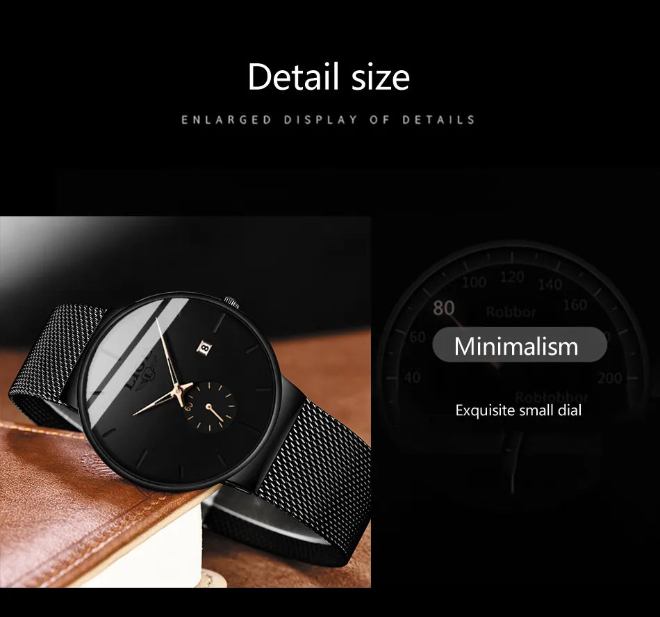 LIGE Luxury Top Brand Slim Mesh Steel Quartz Waterproof Fashion Men's Watch