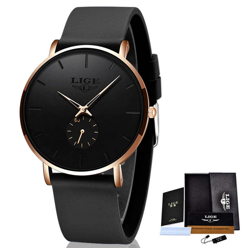 LIGE New Top Brand Luxury Sport Waterproof Ultra Thin Men's Quartz Watch