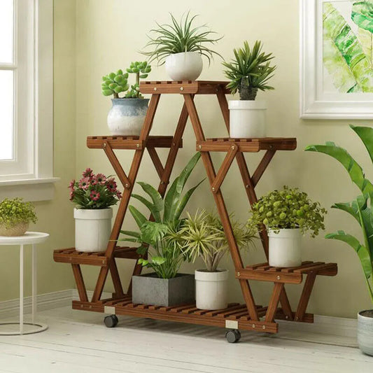 Triangular 6 Tiered Wood Plant Shelf