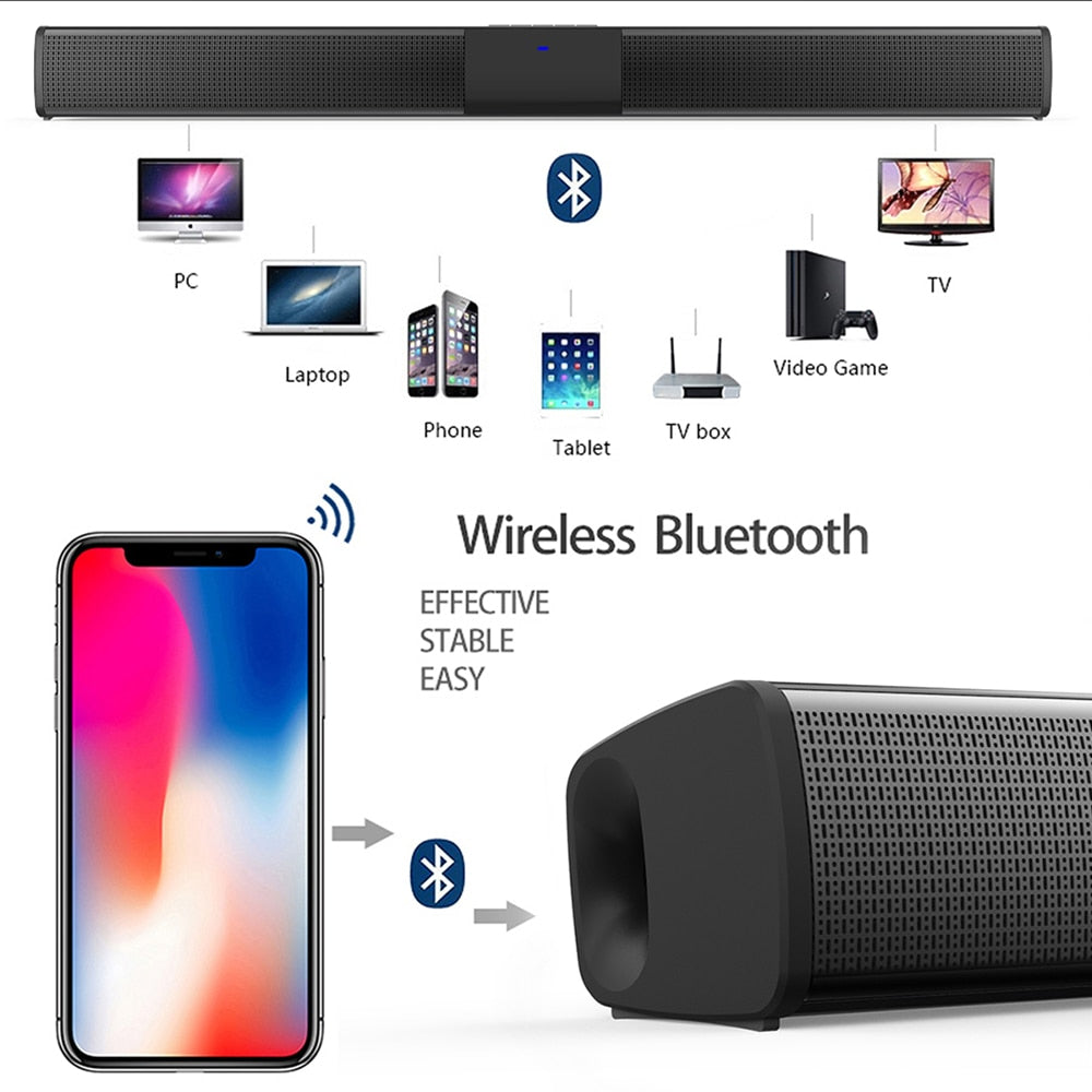 20W Wireless Bluetooth Soundbar Stereo Speakers