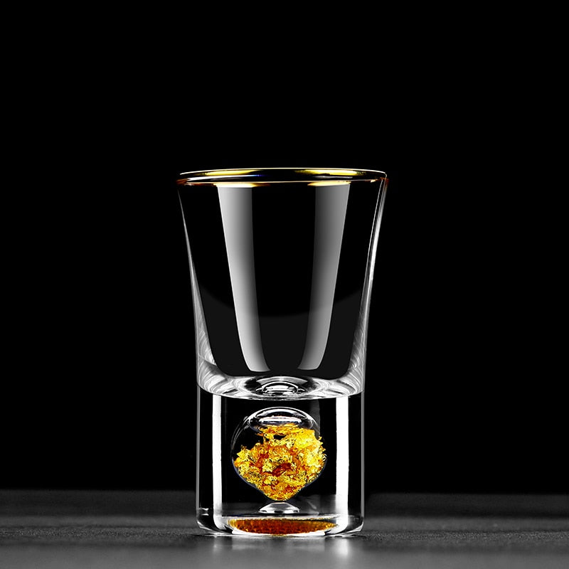 Lead-free Crystal Glass Gild Built In 24K Gold Leaf Small Shot Glass - littleblackbears