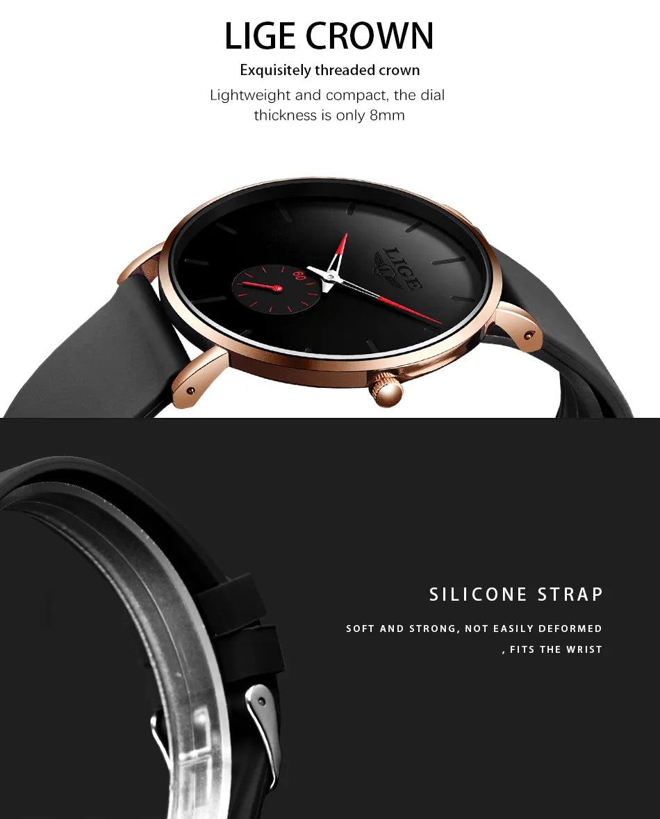 LIGE New Top Brand Luxury Sport Waterproof Ultra Thin Men's Quartz Watch