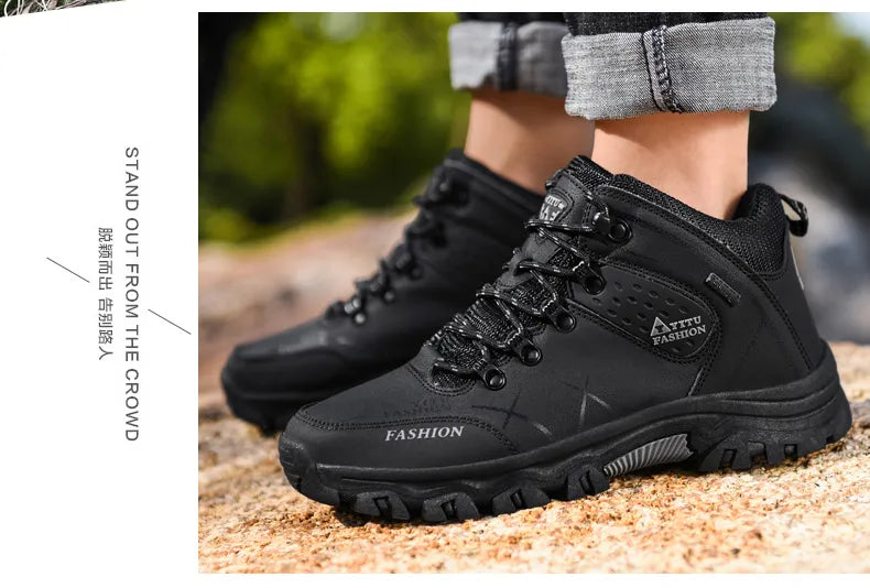 Men's Leather Waterproof Winter Hiking Snow Boots