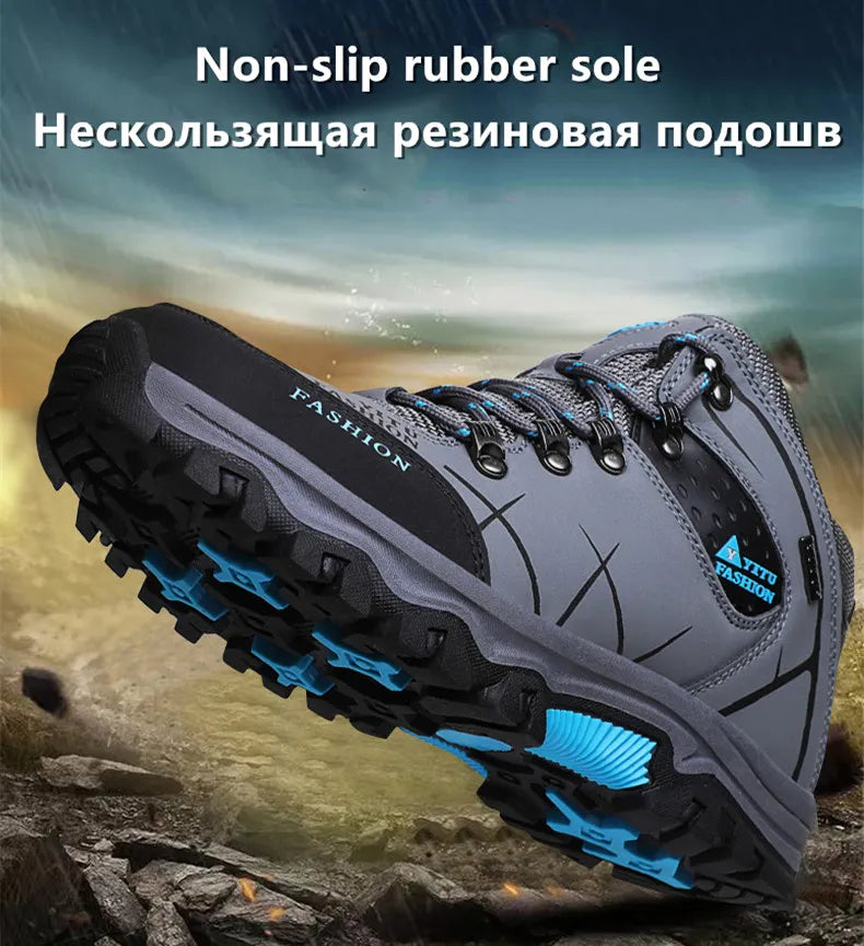 Men's Leather Waterproof Winter Hiking Snow Boots