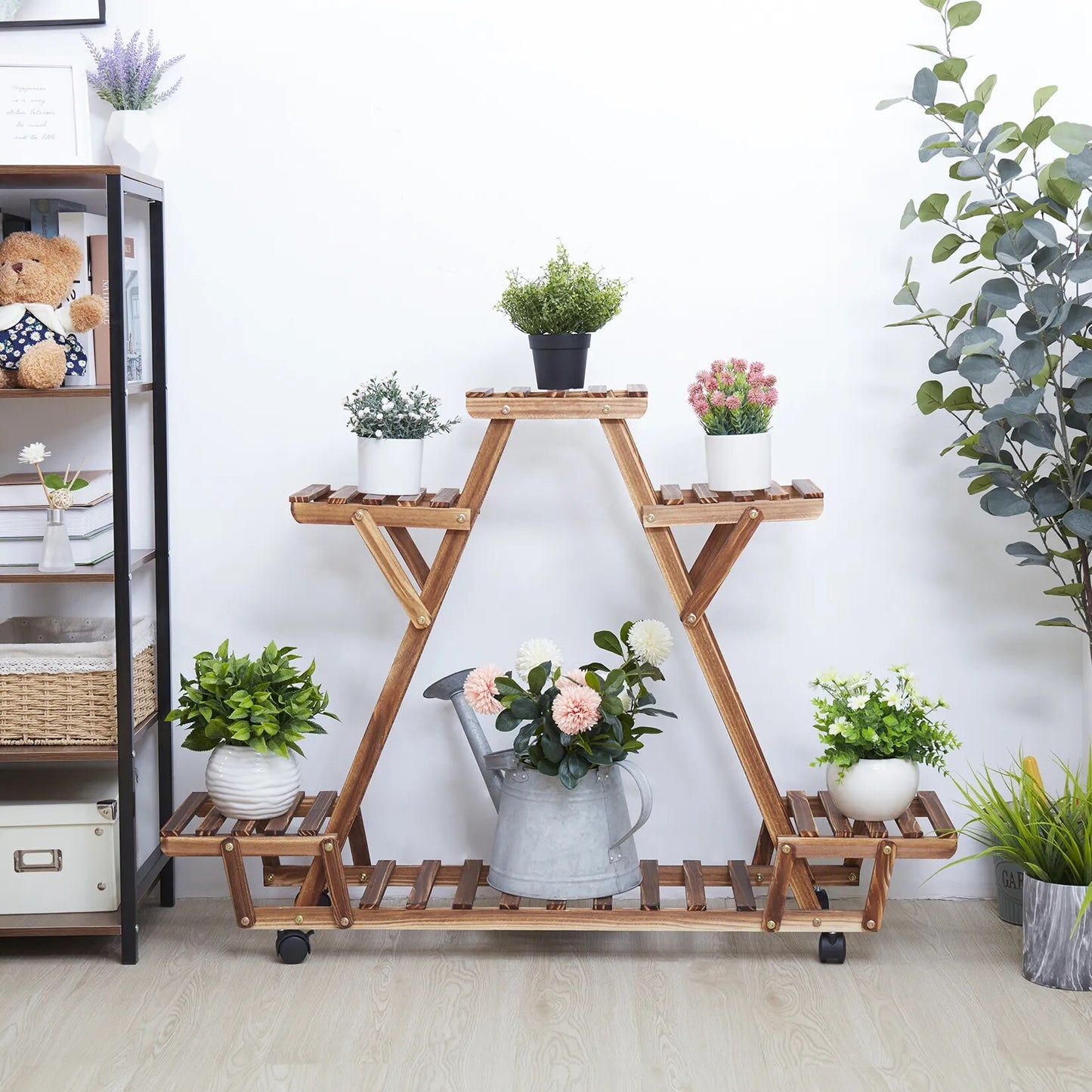 Triangular 6 Tiered Wood Plant Shelf