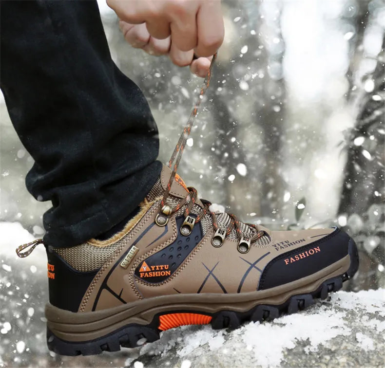 Men's Leather Waterproof Winter Hiking Snow Boots