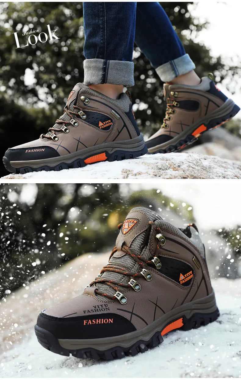 Men's Leather Waterproof Winter Hiking Snow Boots