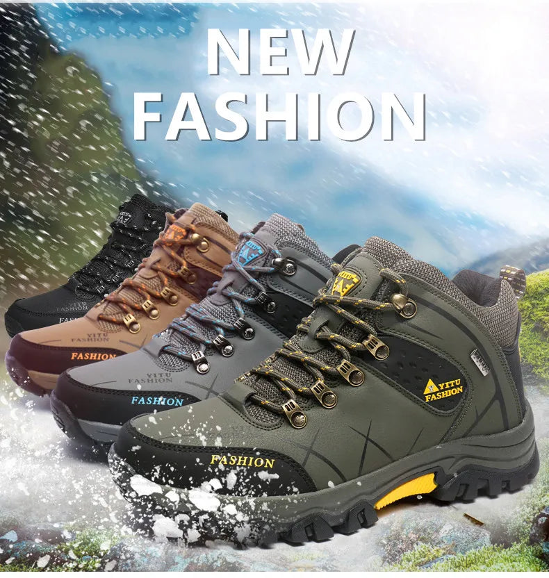 Men's Leather Waterproof Winter Hiking Snow Boots