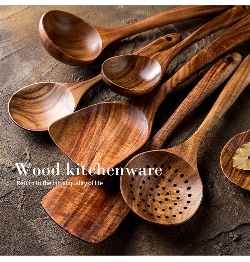 Teak Natural Wood Tableware Kitchen Tool Set