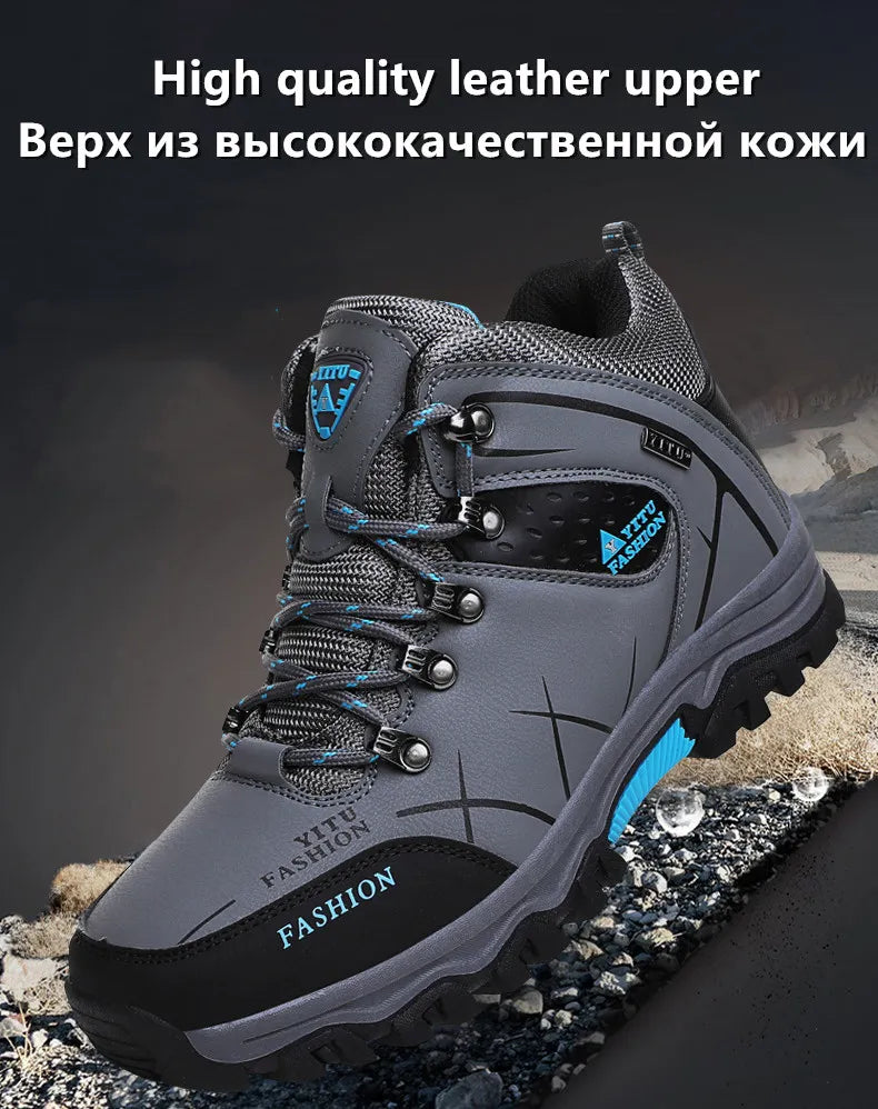 Men's Leather Waterproof Winter Hiking Snow Boots