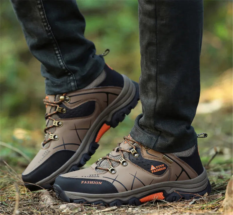 Men's Leather Waterproof Winter Hiking Snow Boots