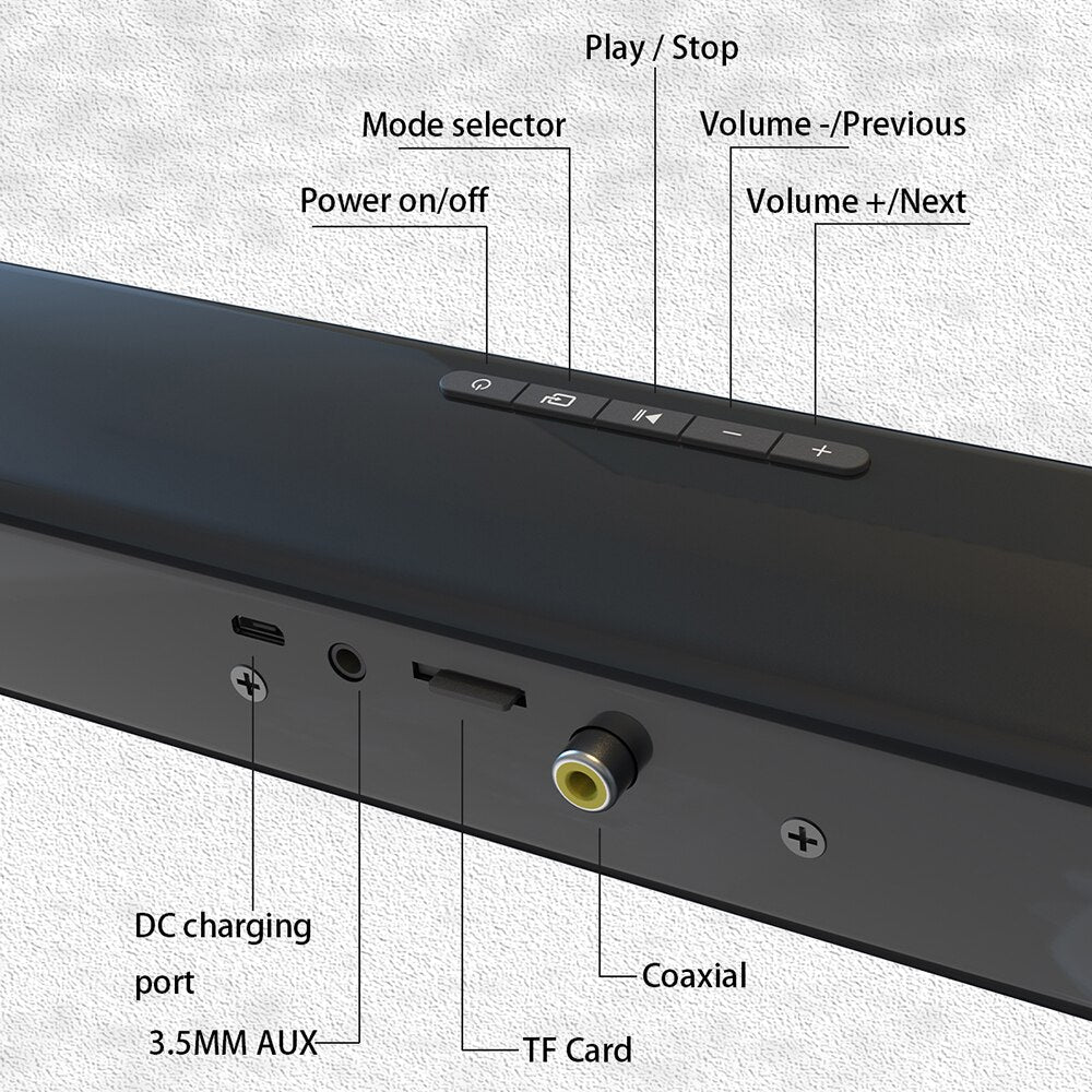 20W Wireless Bluetooth Soundbar Stereo Speakers