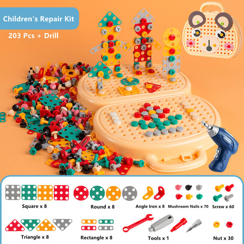 203 Pieces Children's Repair Toolbox  With Electric Drill Screw Tool Set