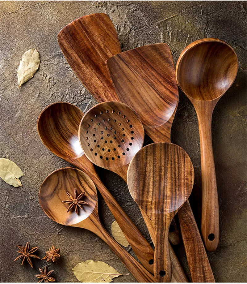 Teak Natural Wood Tableware Kitchen Tool Set