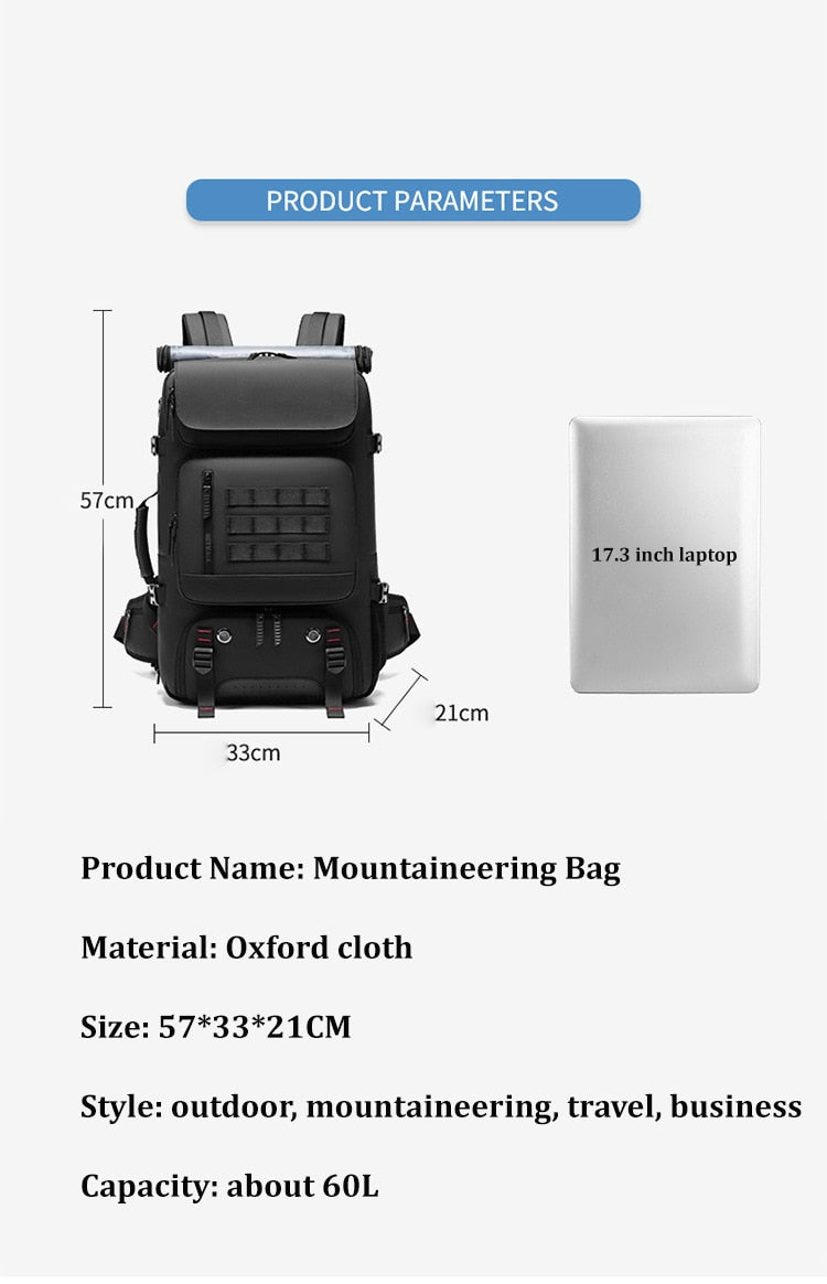 Travel backpack 60L outdoors backpack Mountaineering bag waterproof Laptop Backpack Business Backpack with Separate Shoe Bag - littleblackbears