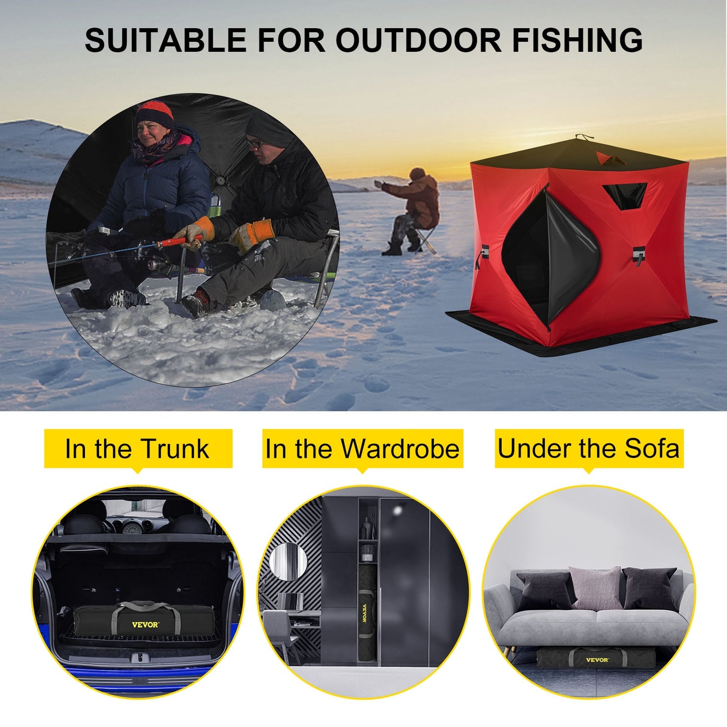 VEVOR Ice Fishing Tent Warm Awning Pop-Up 2-Person Oxford Fabric Waterproof Windproof Canopy for Winter Fishing Camping Hiking - littleblackbears