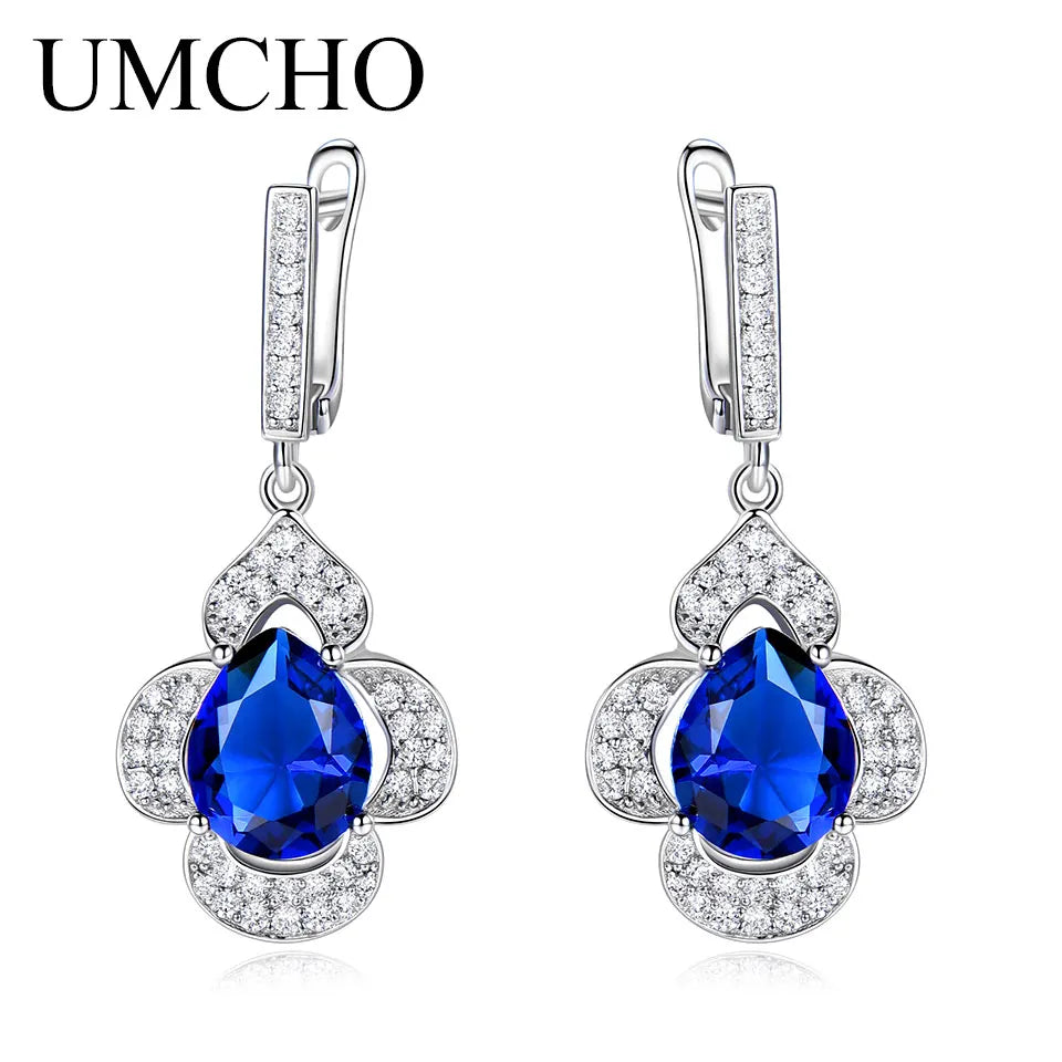 Blue Sapphire Drop Earrings Gemstone Genuine 925 Sterling Silver