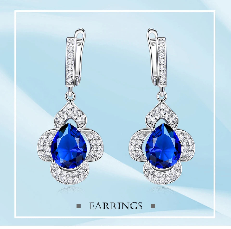 Blue Sapphire Drop Earrings Gemstone Genuine 925 Sterling Silver