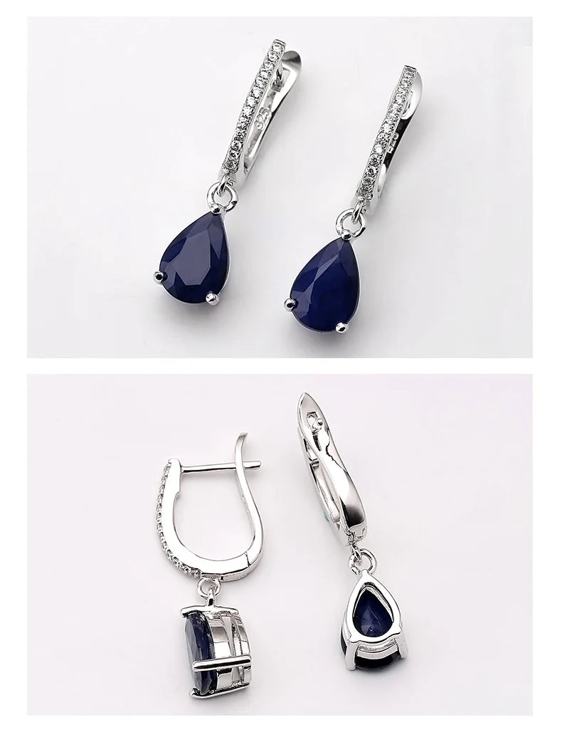 Gem's Ballet 5.05Ct Natural Blue Sapphire Gemstone Drop Earrings 925 Sterling Silver Fine Jewelry