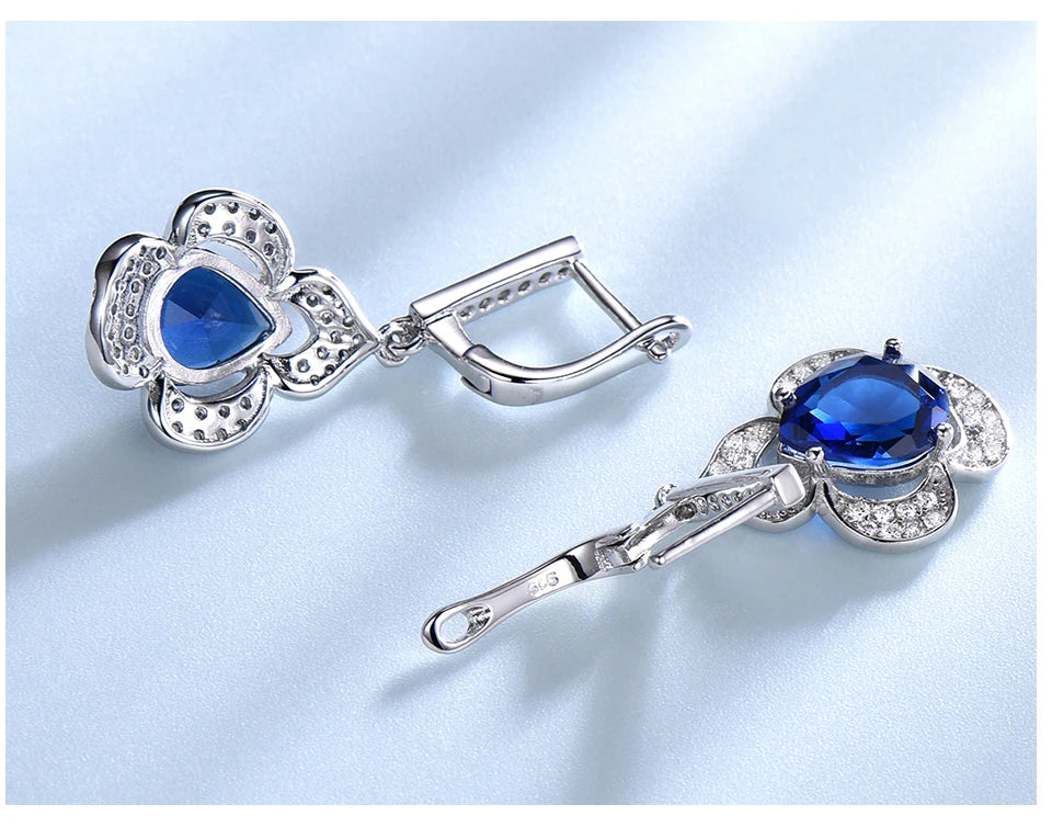 Blue Sapphire Drop Earrings Gemstone Genuine 925 Sterling Silver