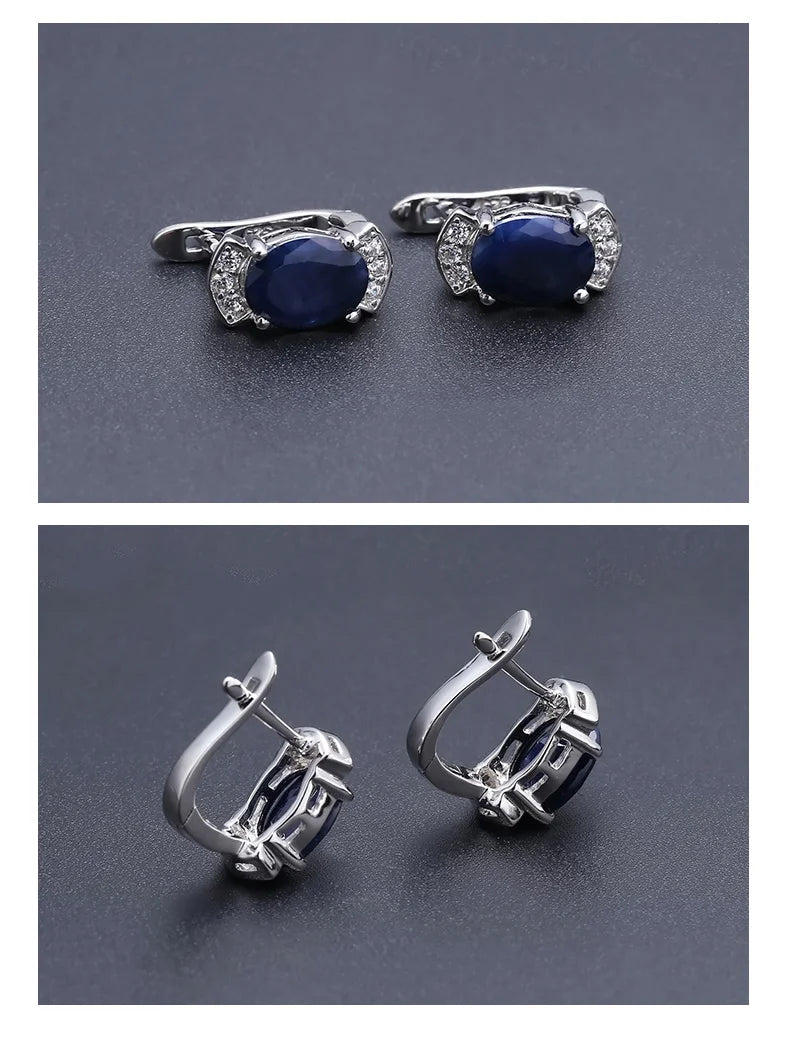 GEM'S BALLET New 2.02Ct Oval Natural Blue Sapphire Classic Earrings 925 Sterling Silver Stud Earrings