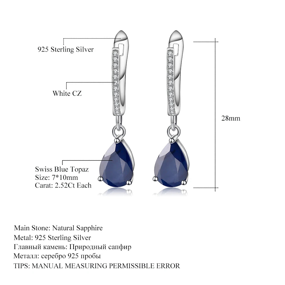 Gem's Ballet 5.05Ct Natural Blue Sapphire Gemstone Drop Earrings 925 Sterling Silver Fine Jewelry