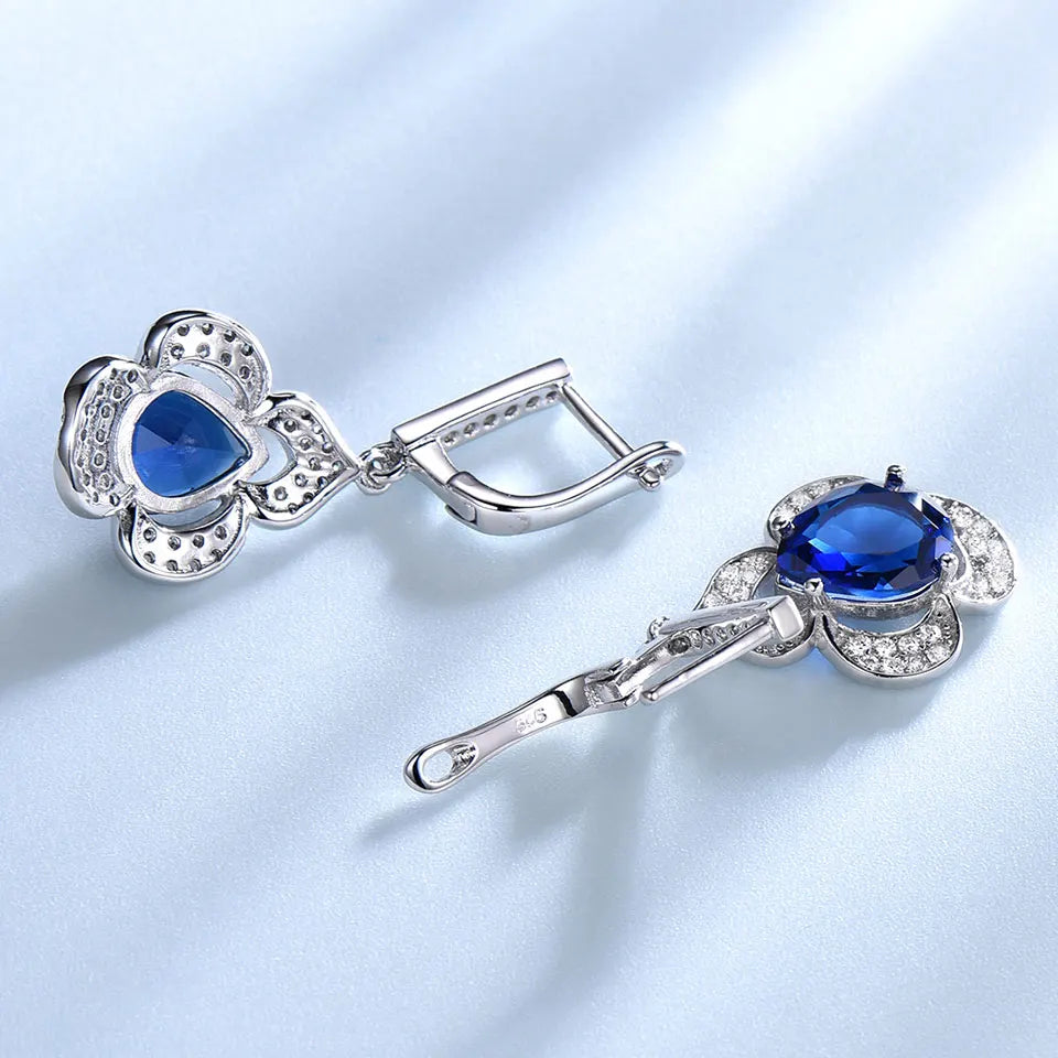 Blue Sapphire Drop Earrings Gemstone Genuine 925 Sterling Silver