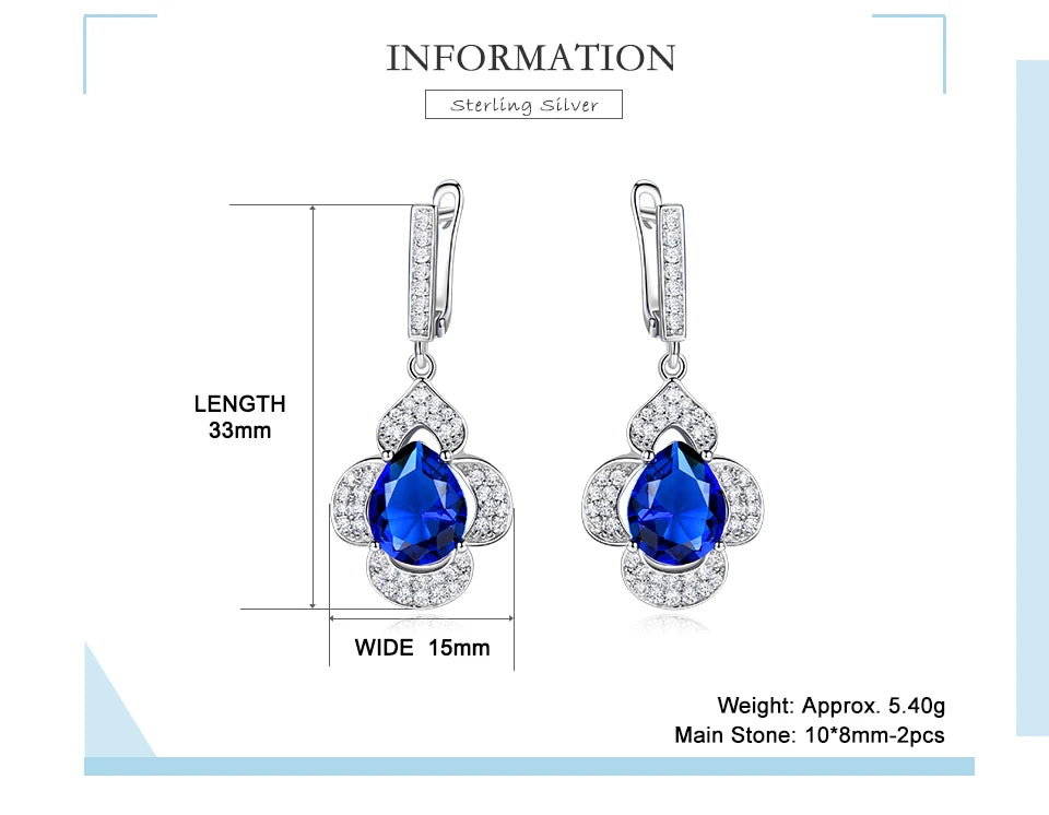 Blue Sapphire Drop Earrings Gemstone Genuine 925 Sterling Silver