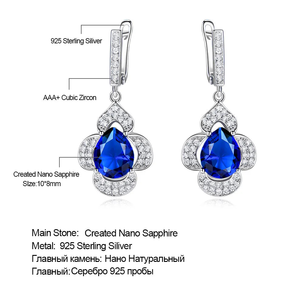 Blue Sapphire Drop Earrings Gemstone Genuine 925 Sterling Silver