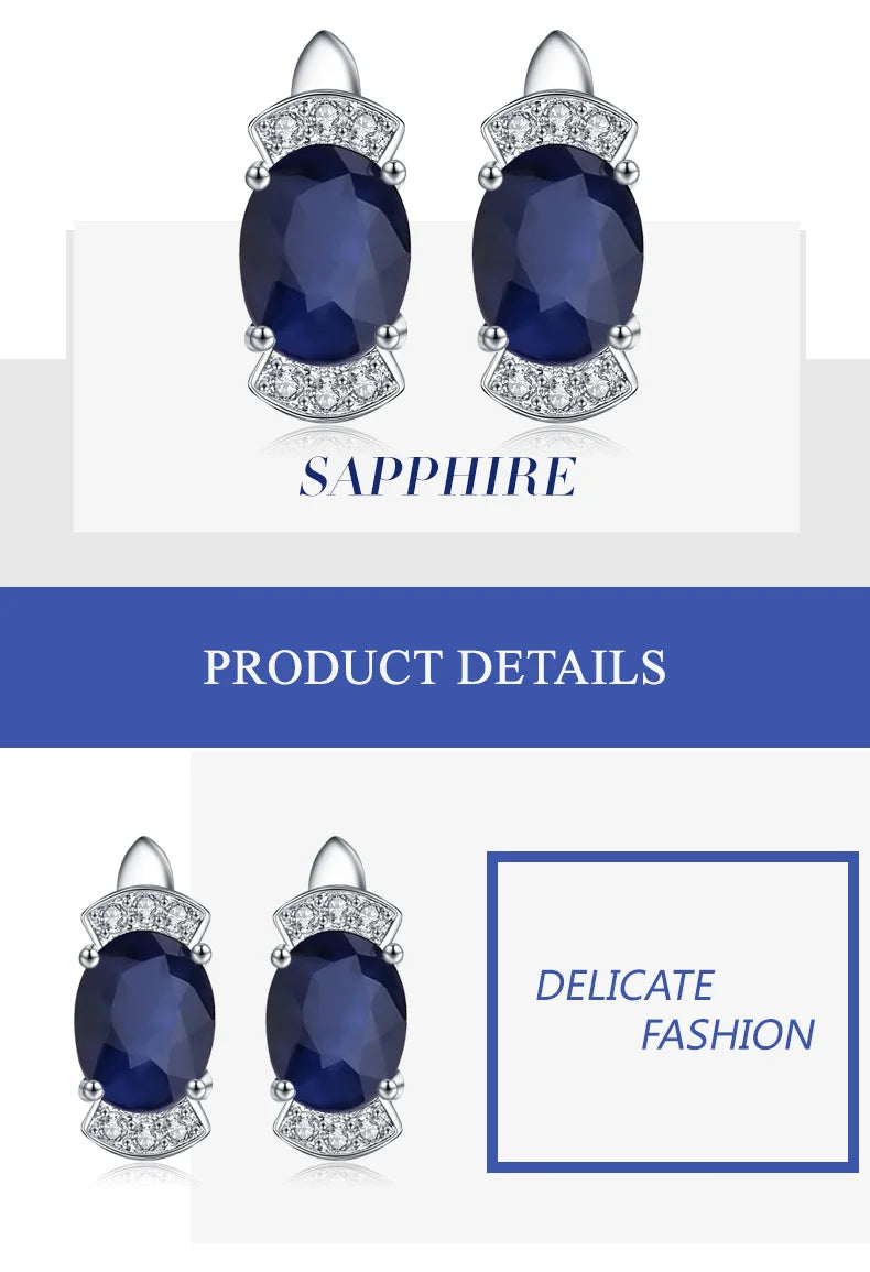 GEM'S BALLET New 2.02Ct Oval Natural Blue Sapphire Classic Earrings 925 Sterling Silver Stud Earrings