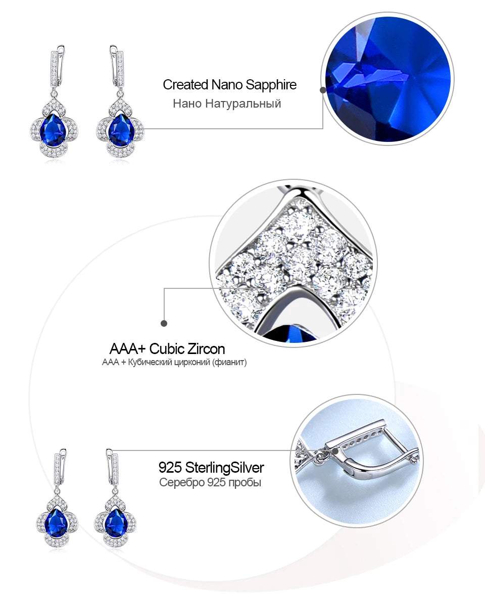 Blue Sapphire Drop Earrings Gemstone Genuine 925 Sterling Silver