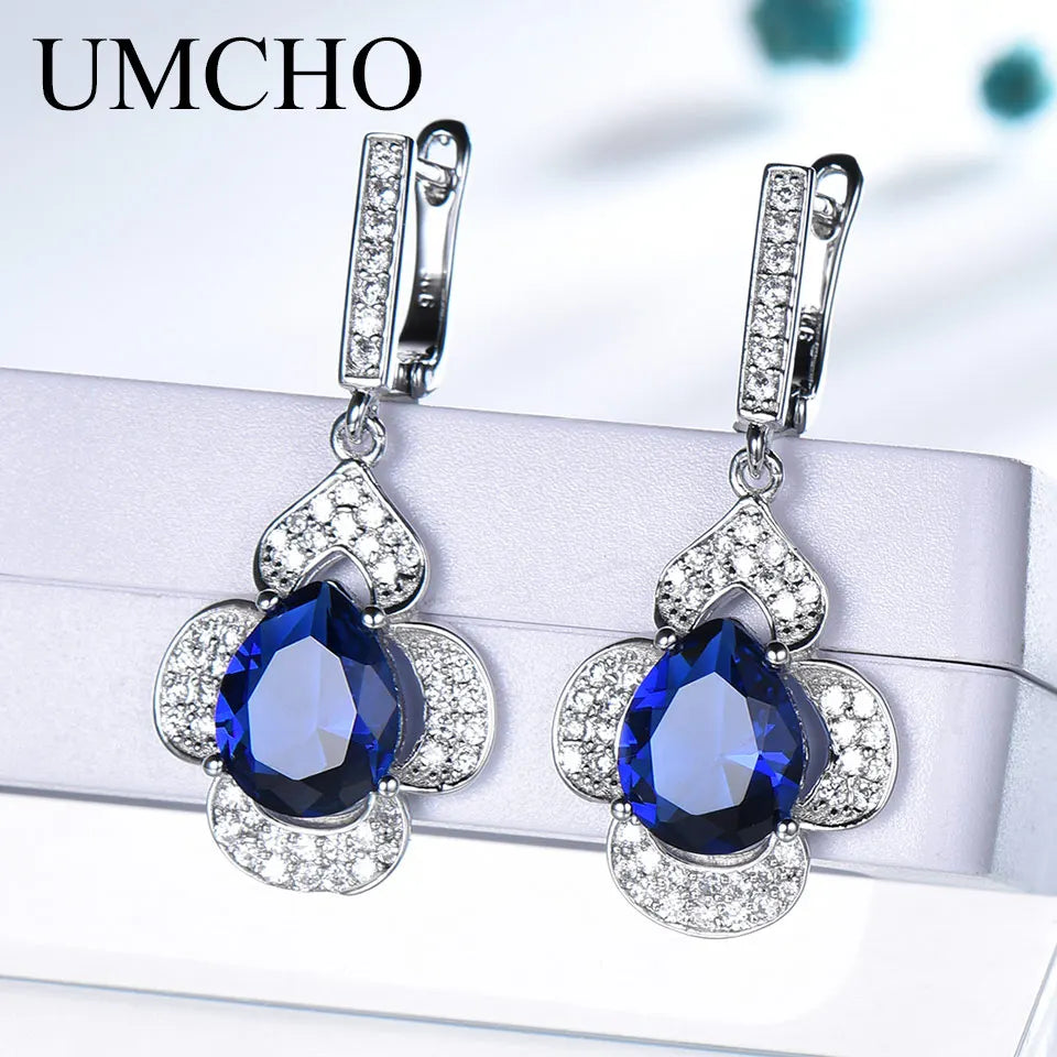 Blue Sapphire Drop Earrings Gemstone Genuine 925 Sterling Silver