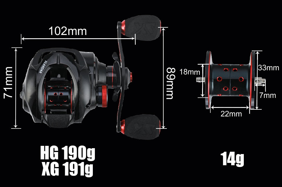 SeaKnight SLARDAR Baitcasting Fishing Reel 190g Magnetic Brake System Carbon Fiber Drag 18LB Brass Gear