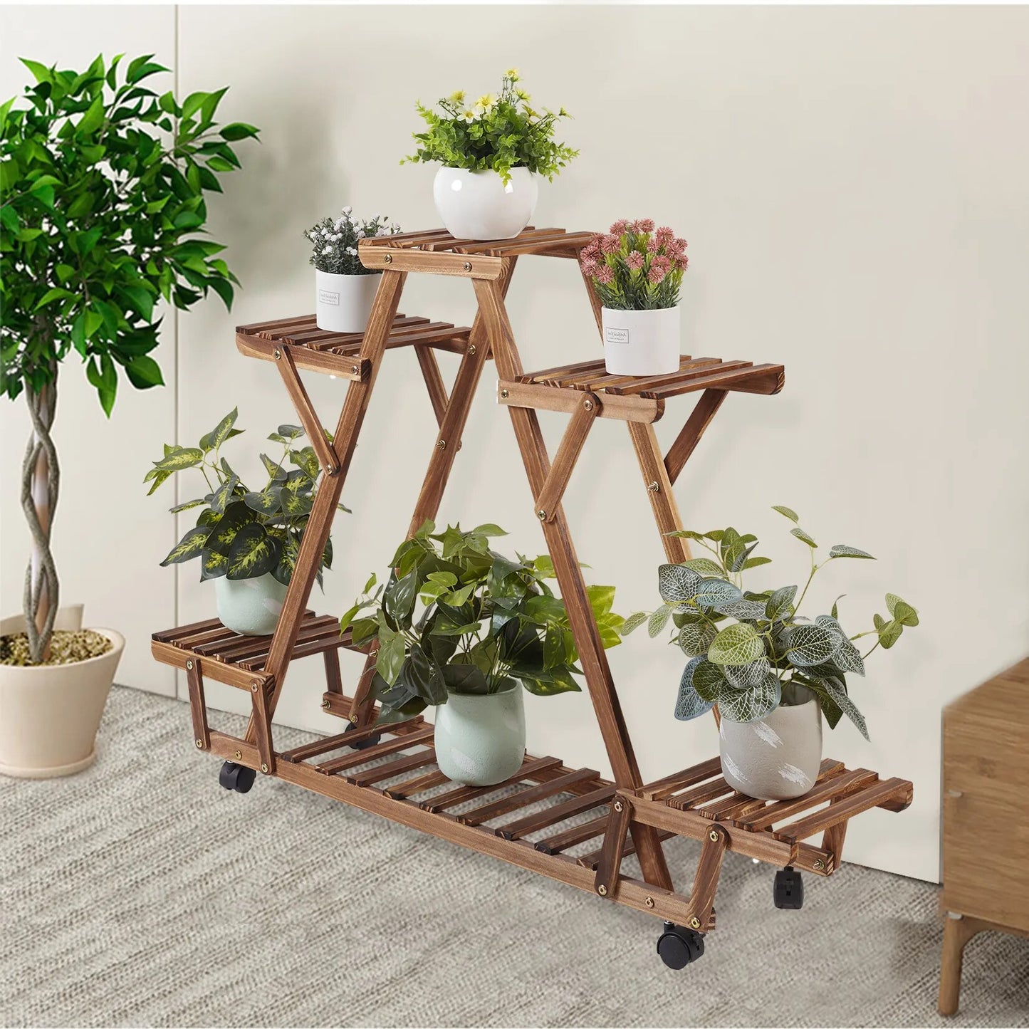 Triangular 6 Tiered Wood Plant Shelf