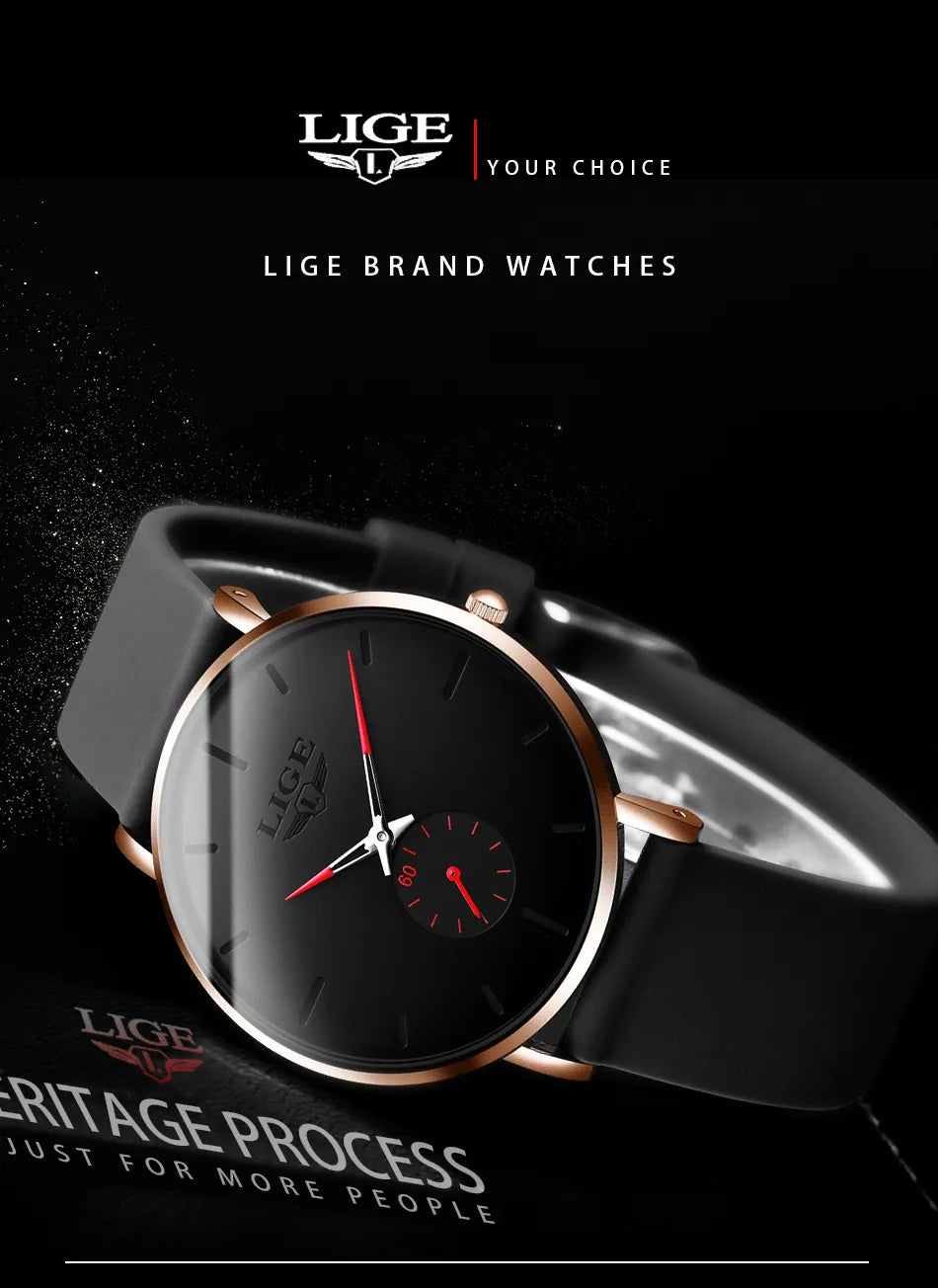 LIGE New Top Brand Luxury Sport Waterproof Ultra Thin Men's Quartz Watch