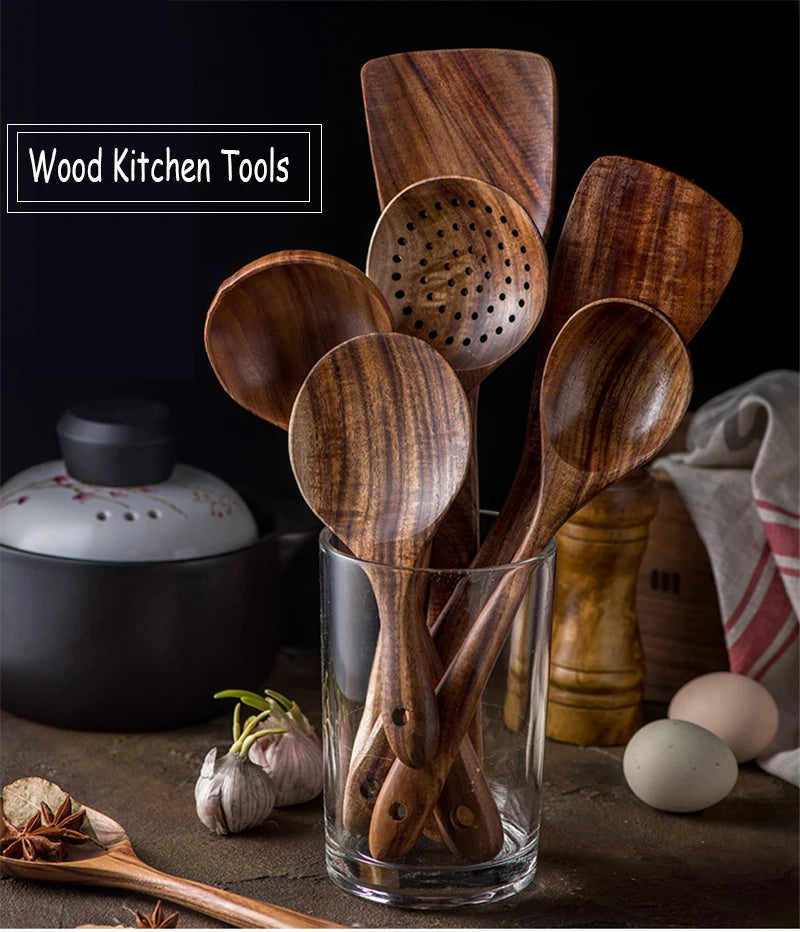 Teak Natural Wood Tableware Kitchen Tool Set