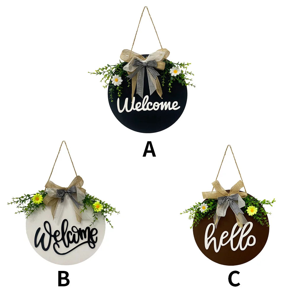 Welcome/Hello Hanging Decoration Wreath for Front Door