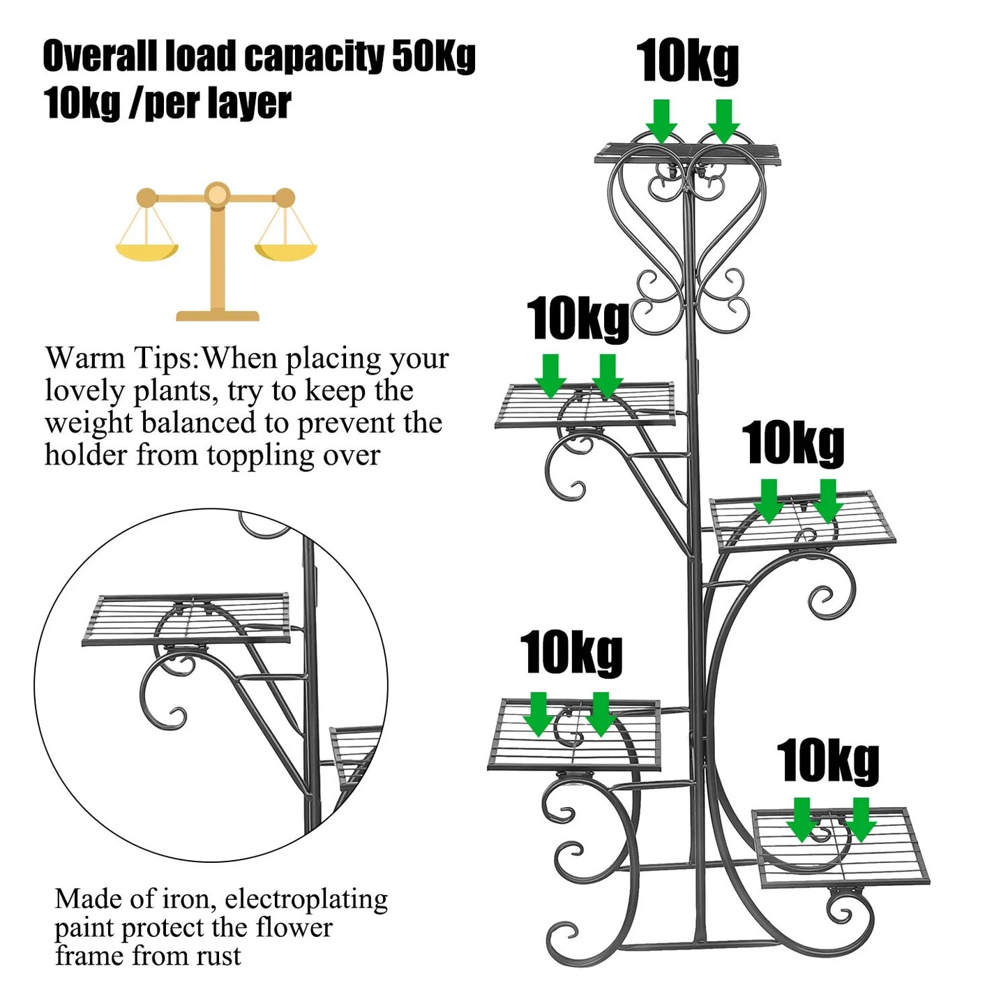 Indoor Iron 5 Tiered Tall Plant Stand