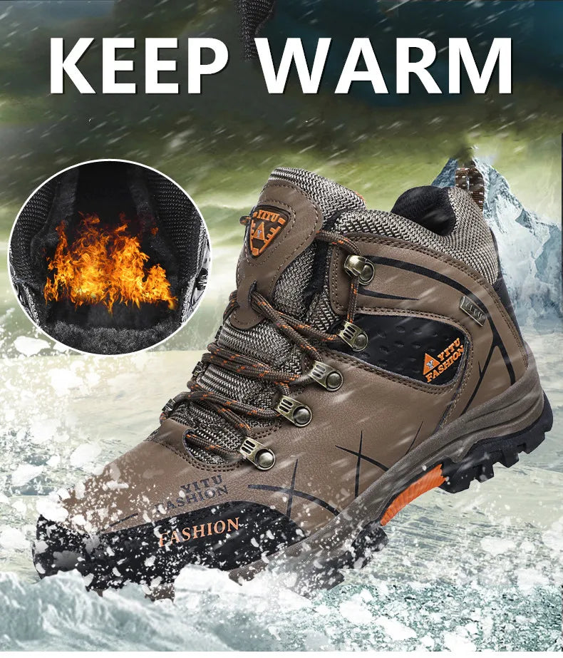 Men's Leather Waterproof Winter Hiking Snow Boots